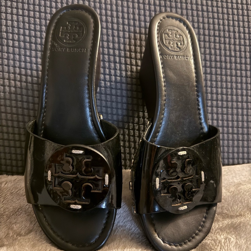 Tory Burch Glossy Black Sandals